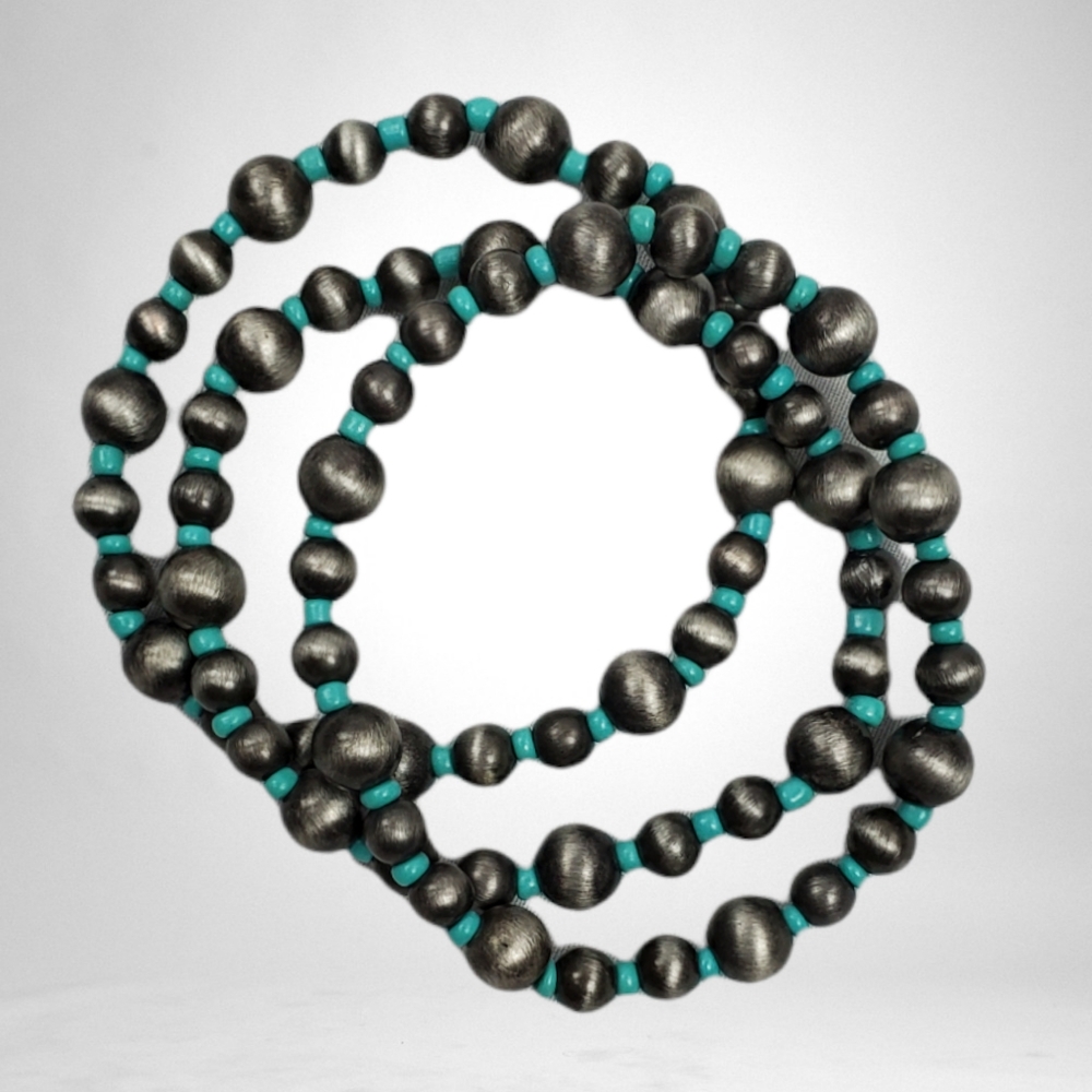 Three stacking faux navajo pearl & turquoise stretch bracelets southwest western